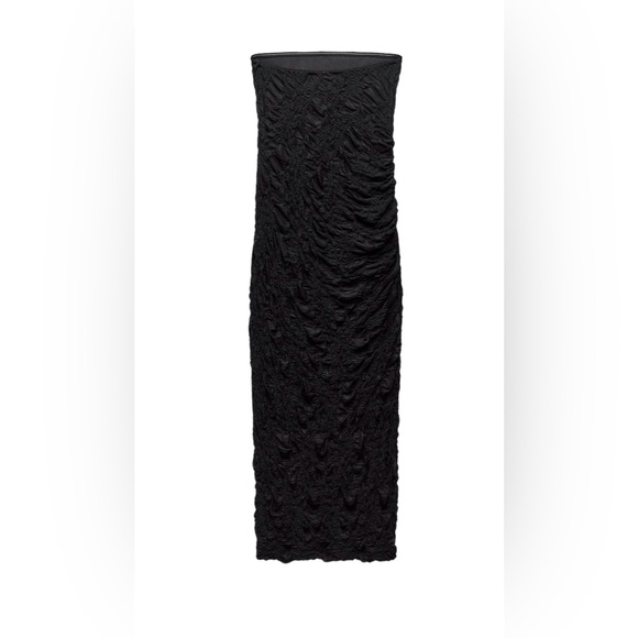 ZARA NWT Woman Black Strapless Printed Lace Fitted MIDI Tube Bodycon Dress - Picture 5 of 11